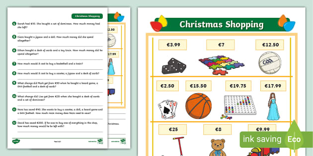 Christmas Shopping (Worksheet). (teacher made) - Twinkl