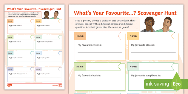 What's Your Favourite? Scavenger Hunt Worksheet - Twinkl