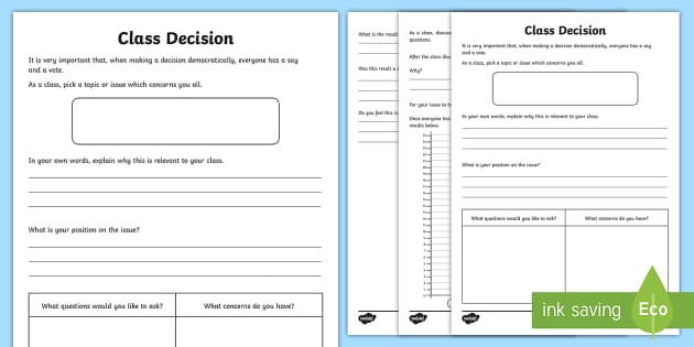 Class Decision Worksheet Teacher Made Twinkl