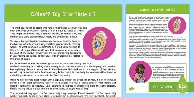 Deaf Awareness Big D Little D Information Guide Twinkl Deaf Awareness Big D Little D Information Guide Twinkl