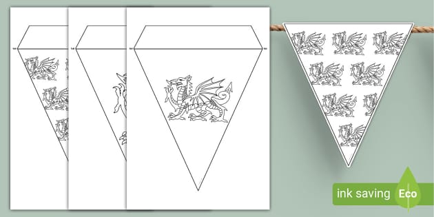 Welsh Dragon Colouring Bunting (teacher made) - Twinkl