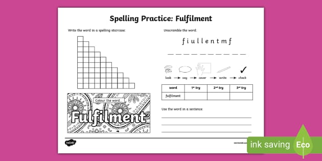 Correct Spelling Of Fulfillment Fulfilment Spelling Practice Worksheet (teacher made)