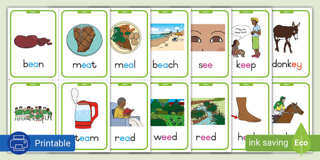 Grade 3 Phonics ea, ee, ey Flashcards (teacher made)