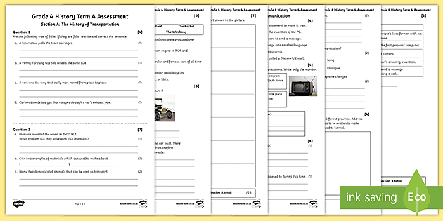 grade 4 history year end assessment sheet