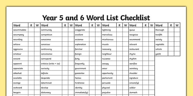 5 Year Old Word List