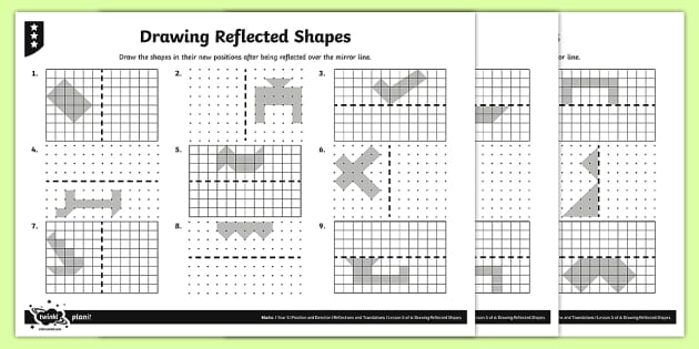Drawing Reflected Shapes Differentiated Worksheet - Twinkl