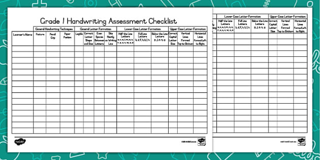 Grade 1 Handwriting Assessment Checklist - Twinkl