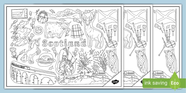 Scotland Doodle Colouring Pages (teacher made) - Twinkl