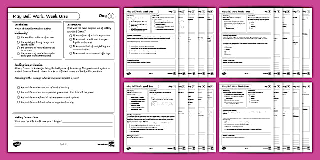 Sixth Grade Social Studies May Bell Work Bundle - Twinkl