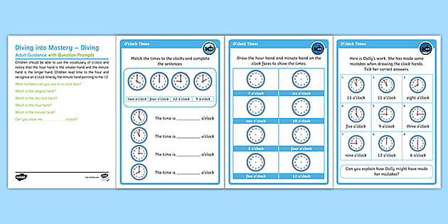 Year 1 Diving Into Mastery: Time To The Hour Activity Cards