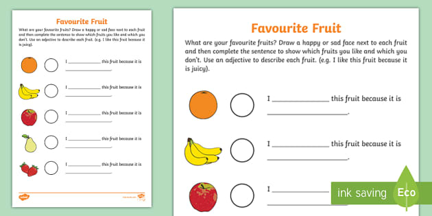 FREE! - Favourite Fruits Description Worksheet - Twinkl