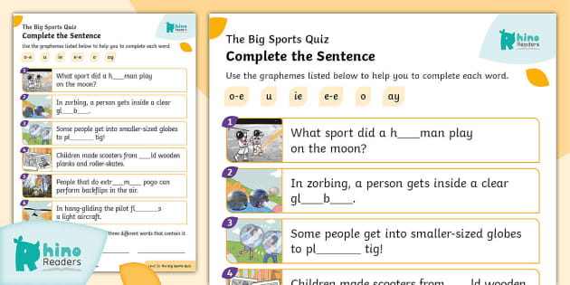 Level 5a The Big Sports Quiz: Complete the Sentence - Twinkl