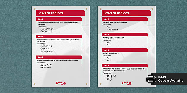 👉 Laws of Indices Poster, KS4 Maths