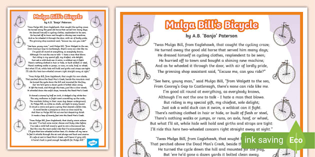 Mulga Bill's Bicycle Display Poster | Yeasr 5-6 Poetry