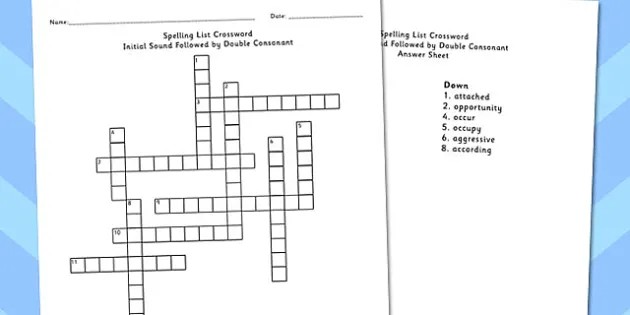 Year 5 6 Spelling Crossword Initial Sound Follow Double Consonant