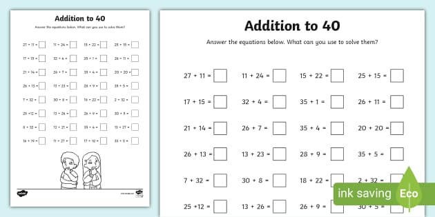 👉 Addition to 40 Activity Sheet (teacher made) - Twinkl