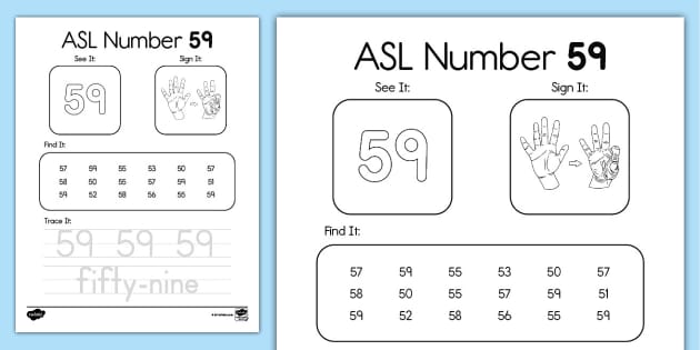 ASL Number 59 Activity (teacher made) - Twinkl