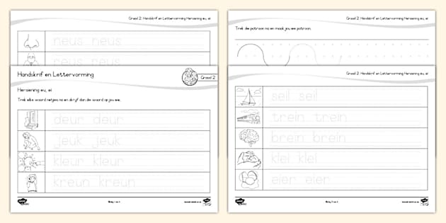 Graad 2 Klanke Handskrif en Lettervorming Hersiening eu, ei