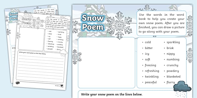 Snow Poem Writing Template (teacher made) - Twinkl