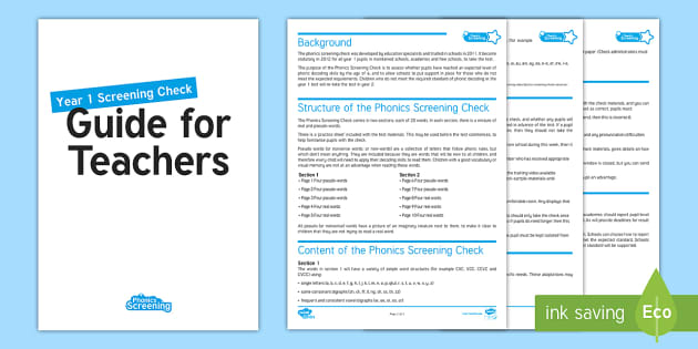 Twinkl Phonics Year 1 Phonics Screening Check Teacher Guidance