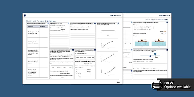 KS3 Motion and Pressure Revision Mat (Foundation) - Twinkl