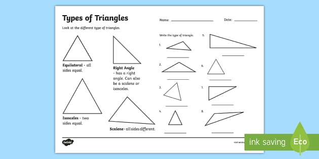 Triangle Types Worksheet Triangle Names Activity Twinkl