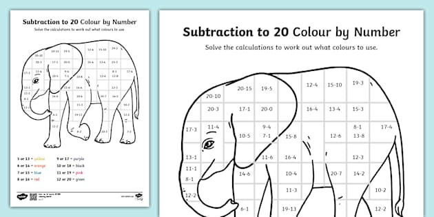 Colour By Subtraction to 20 Worksheet - Maths - F-2 - Twinkl