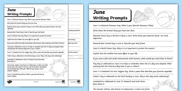 Eighth Grade Journal by the Month - June Writing Prompts