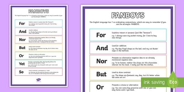 FANBOYS Display Banner - Coordinating conjunctions examples