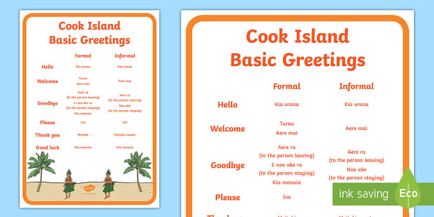 Cook Islands Language Basic Salutations A4 Display Poster Te