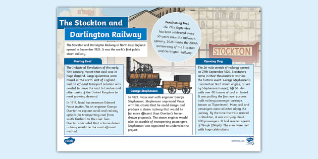 Stockton and Darlington Railway Fact File - KS2 - Twinkl