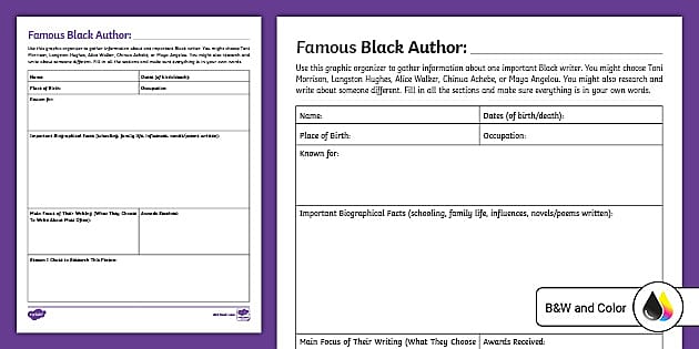 Famous Black Author Research Graphic Organizer - Twinkl