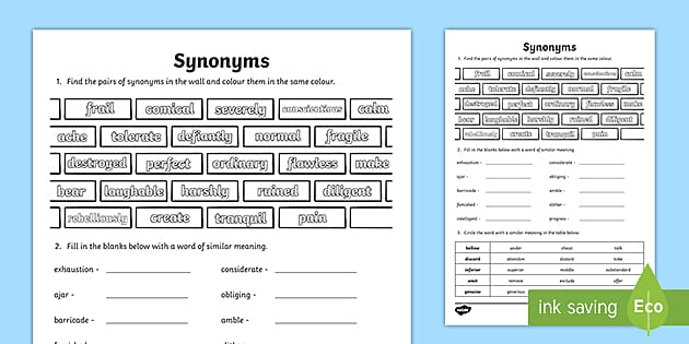 Synonyms Worksheets Multiple Choice Worksheet 1 (Grade 5-6)