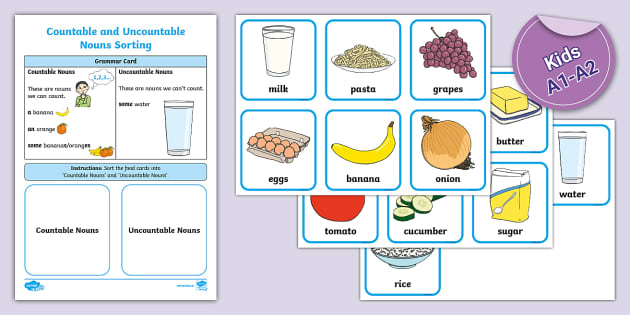 ESL Countable and Uncountable Nouns Food Sorting Card Game [Kids, A1]
