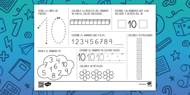 Ficha de actividad: El número 10 - Grafomotricidad - Twinkl