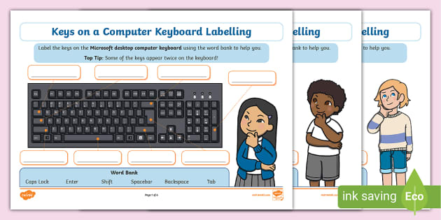 Keys on a Keyboard Labelling Worksheet - Twinkl