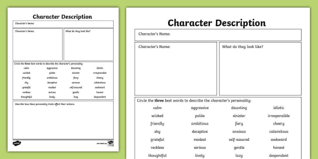 Character Description Activity for 6th-8th Grade - Twinkl