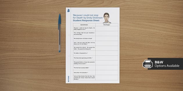 'Because I could not stop for Death' by Emily Dickinson - Activity Sheet
