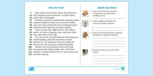 UKS2 Kangaroo Evolution Daily News 60-Second Read Activity Cards