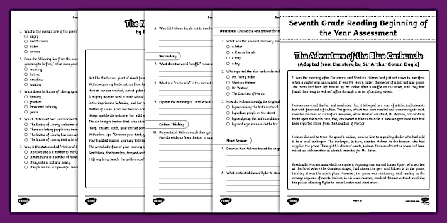 Seventh Grade Beginning of the Year ELA Reading Assessment