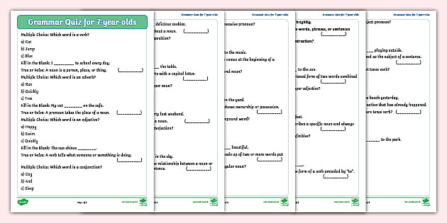 Grammar Quiz for 7 year olds (teacher made) - Twinkl