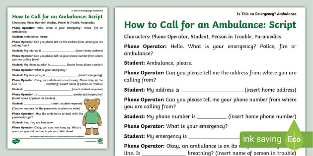 How to Call for an Ambulance Play Script to Support Teaching on Is This An