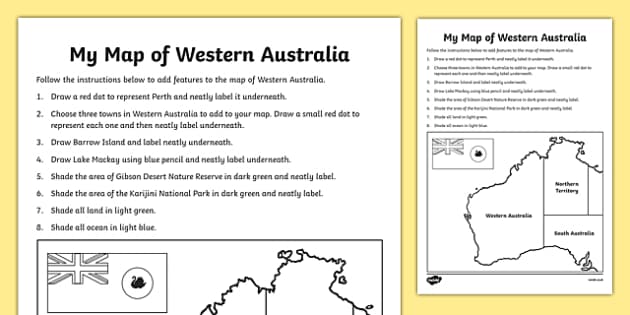 My Map of Western Australia Worksheet / Worksheet - Twinkl