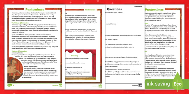 UKS2 Pantomime Differentiated Reading Comprehension Activity