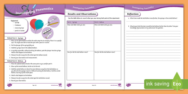 Investigating Pneumatics Worksheet Ι STEM Engineering