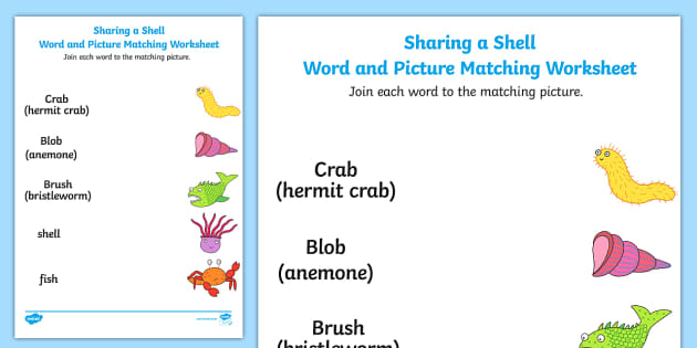 Free Word And Picture Matching Worksheet To Support Teaching On Sharing A
