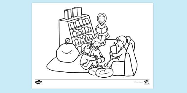 teacher reading coloring page