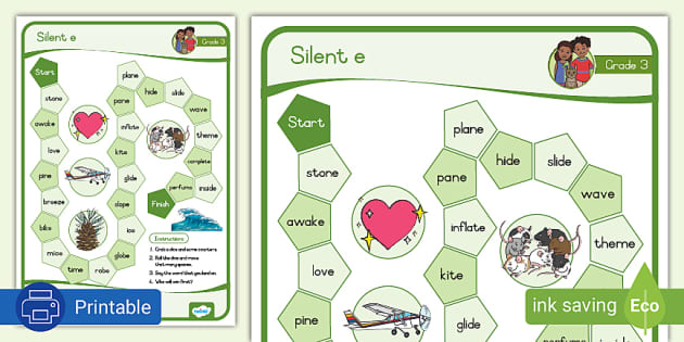 Grade 3 Phonics: Silent E Printable Game (Teacher-Made)