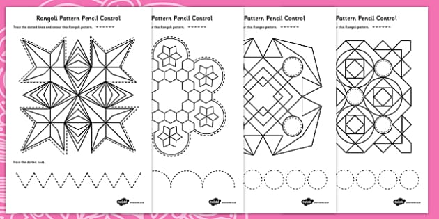 Rangoli Pattern Pencil Control Worksheets - rangoli diwali