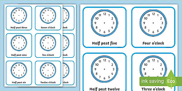 clock faces half past and o clock worksheet time